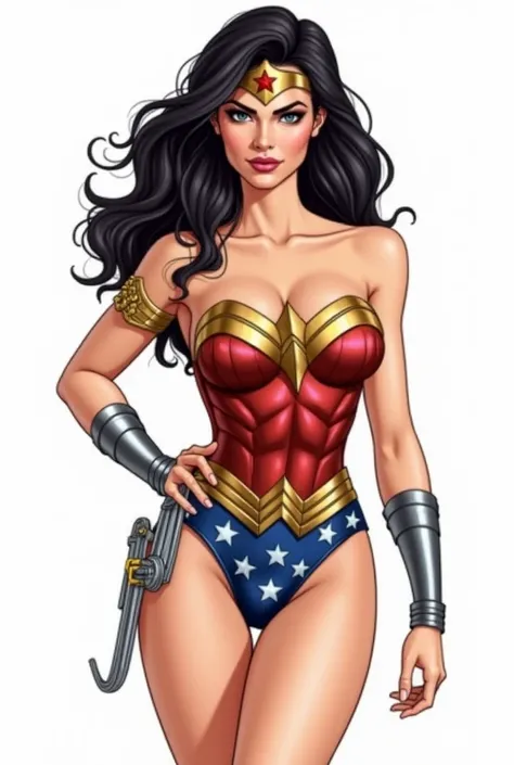 Draw me "Wonder Woman", a famous US comic superhero. Make sure to use the correct colors and make the digital art looks like it is digital, and not realistic looking. No background drawings, just a pure white background.