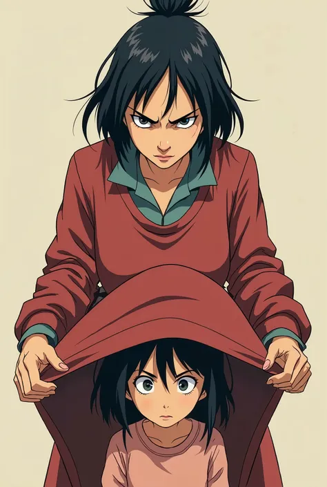 A 30-year-old angry Japanese Arab mother inserts a girl inside her skirt and then closes her feet. Anime