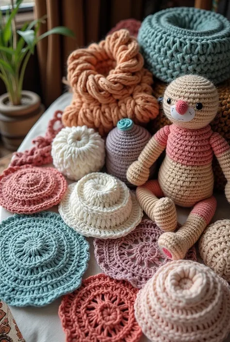 Variety of crochet products .