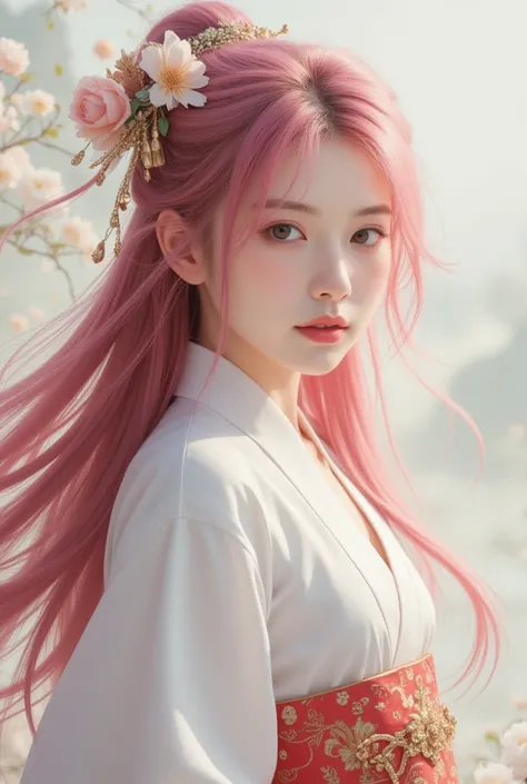 beautiful pink-haired girl in traditional Chinese clothes