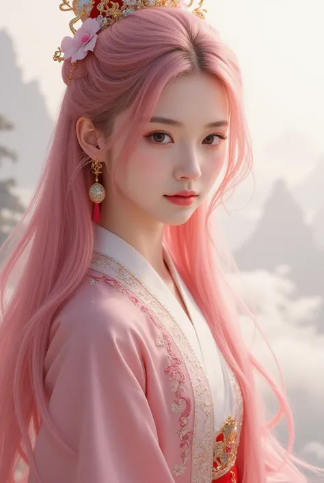 beautiful pink-haired girl in traditional Chinese clothes