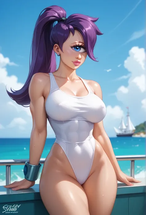 turanga Leela is a beautiful Cyclops Woman with one big blue eye and beautiful perfection on her beautiful face with an athletic and sexy body, she is the captain of the ship from the famous cartoon Futurama, she is very sexy, she has beautiful long hair t...