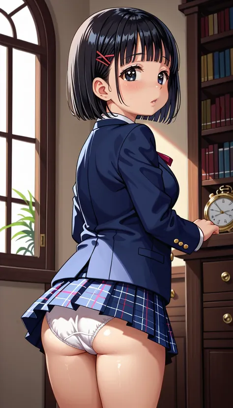 (((1girl:1.5))), Masterpiece, Best quality, amazing beauty, 4K, absurdres, finely detail, (super detailed eye), perfect anatomy, official art, cinematic lighting, BREAK, ((((Bright bedroom)))), silky bob cut, blunt bangs, (black hair:1.5), (((super shiny d...