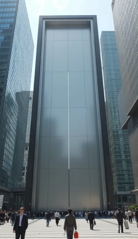 A huge door has been installed in the Tokyo office district