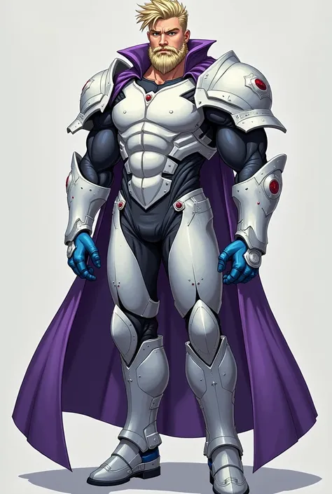 name:suho
age:16-23
eye color:green
hair color:light blonde and chuby beard
clothes:armored white suit with long purple coat and blue fingerless gloves. Phisique:muscular with broad chest