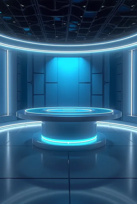 a futuristic, innovative and serious background  for my channel to post organic content for radiant news. Serious as a tv studio. A very nice and  irregular shape of table without cchair. the ratio between the image and the avatar that i will put after thi...