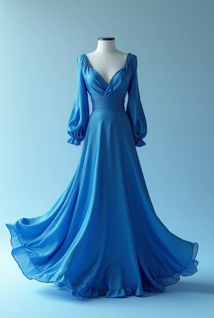 Draw a fluffy blue silk dress