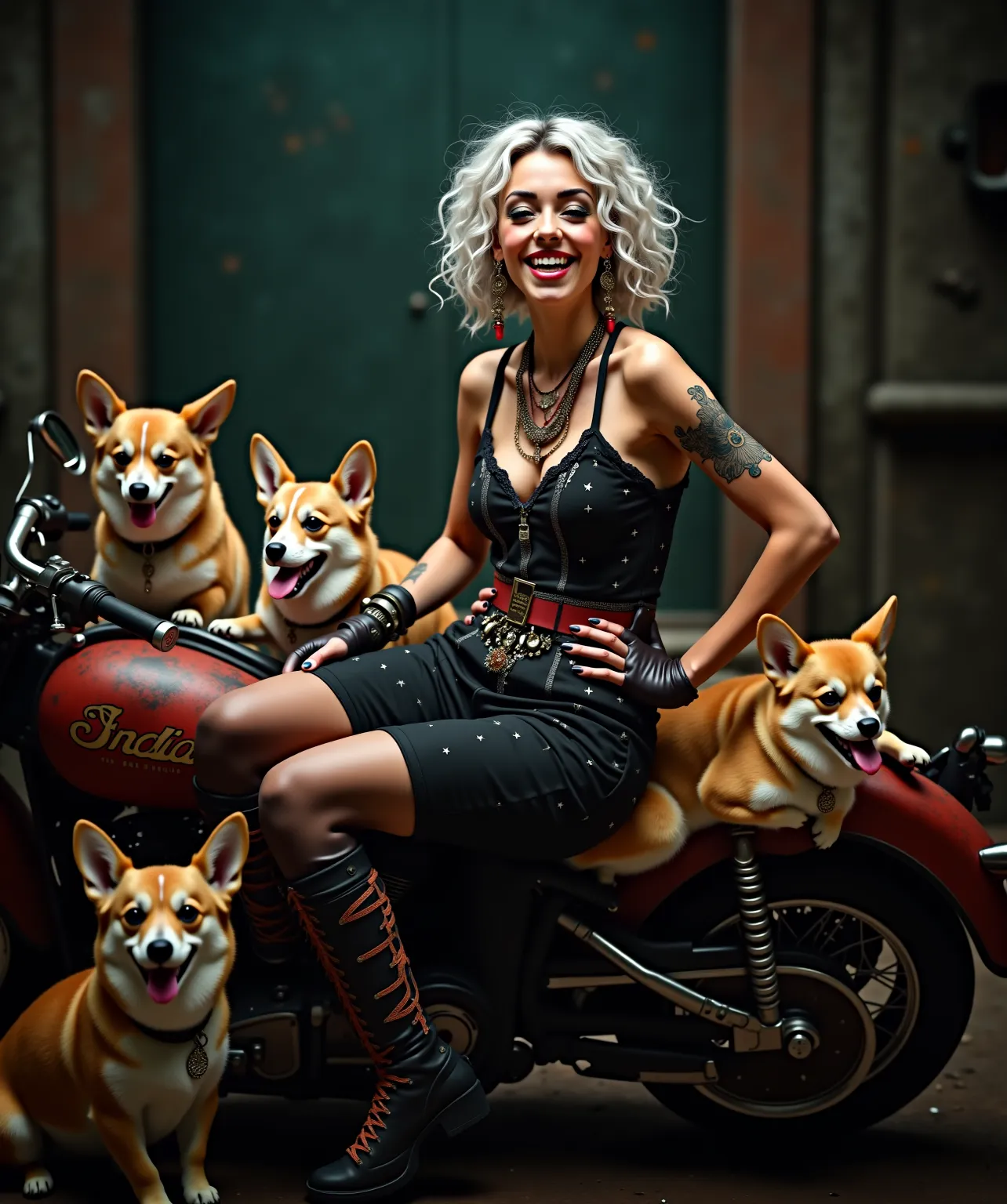 night、stardust、 Tim Walker Style - Wild Renaissance Action Shot . Movement.Nice Catch 、  Corgi Dogs Surrounding Surreal Scenery .  More Information.  Photographed Native Indian Gothic Lolita Black Cat Big Tattoo 、 Silver Hair Mesh Bob Cut Messy 、 Cute Smil...