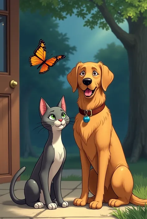 


2. Whiskers the Cat – A sleek gray tabby cat with green eyes, sitting confidently on a porch or chasing a butterfly.


3. Bruno the Dog – A large, friendly golden retriever standing happily in a garden or next to his owner.


4. Whiskers Chasing the But...