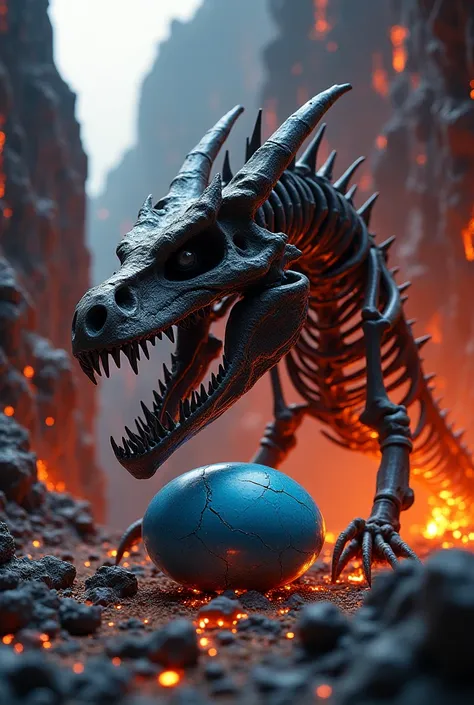 The bones of a dragon who died defending a blue egg in a volcano