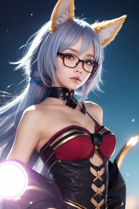  I want to make an image of an anime character。Spirit of Light She's a 、Wearing glasses、 fair-skinned woman with animal ears 。