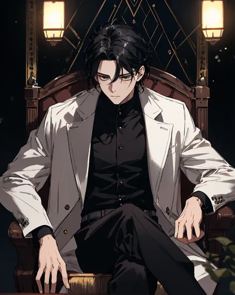 , a man sitting in the dark, surrounded by an aura of mystery and secrecy, sitting firmly on a dark chair that reflects the strength that his features do not show . . His black hair falls untidy over his forehead, but the black eyes, shining like precious ...