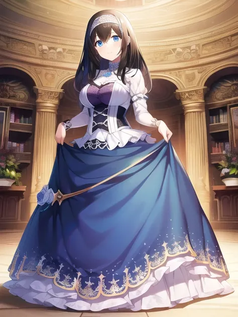 ((  charming anime girl )),(( game cg)),( Masterpiece),( top quality), ( Super Detail), illustration ,(( so delicate and beautiful)), remove focus, dynamic angle for women, watches viewers,(((Alone))),(( full body)),(((1 gorgeous princess in a ball gown wi...