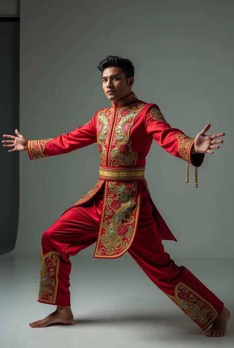  Malay male , photoshoot like a dress model,  wear malay dress, power rangers theme  