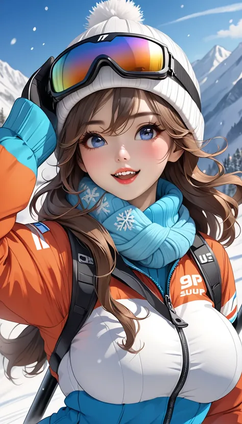 score_9, score_8_up, score_7_up, 1girl, Ultra cute, ultra sexy, ultra feminine, perfect eyes, perfect face, large breasts, ((Busty Bitches)), Korean girl, ((Winter Sports)), winter, excited, shades, skiing jacket, scarf, slight breeze, saluting, Victory, r...