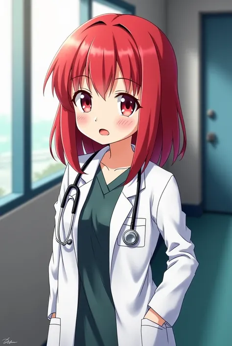 Anime, 1 cm tall, a pretty red-haired high school girl with open holes to let me in her genitals on the doctor's day