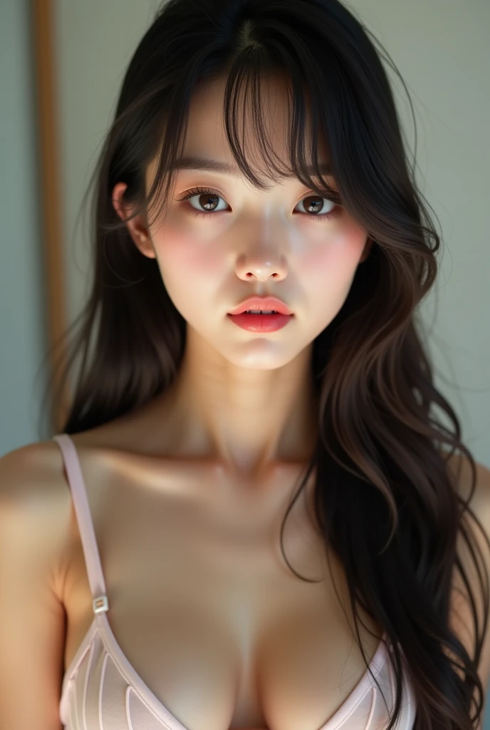 super realistic， Japanese high school girl，Girls smooth and long hair，Casual Apparel，Collar open to reveal sexy lingerie，Half-length portrait，Best Quality Photos，16k ultra high definition high resolution， Masterpiece:1.2，extreme details，Reality圖片（Reality:1...