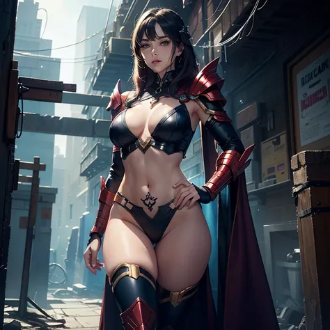 - Photorealistic with perfect details, Cinematic, Masterpiece, HD, Sexy CGI.

- Beautiful "Middle Eastern" woman, Colored hair, Sparkling eyes.
Hands full of colorful tribal tattoos, expressive face.

- Wearing a costume ("Full Sexy Armor"), a costume that...