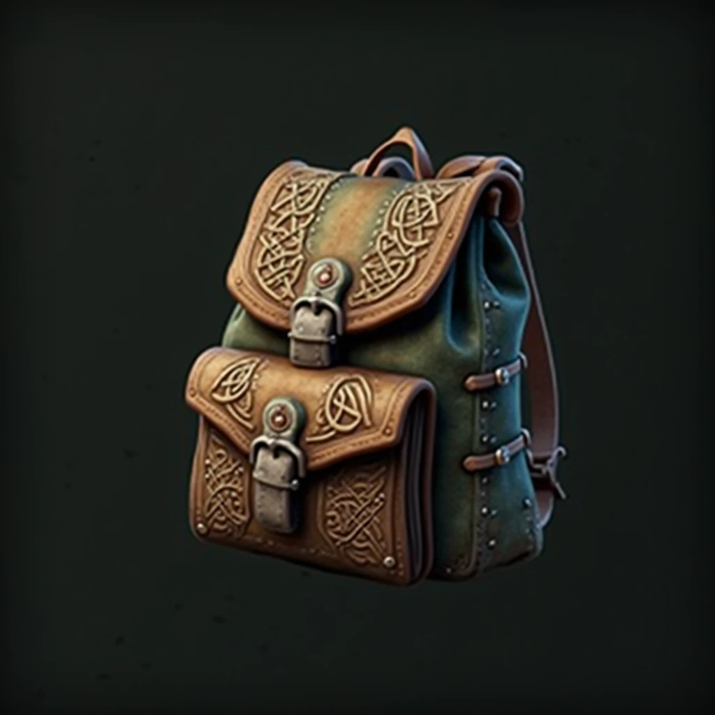 ancient irish backpack, menu element, game icon, UI design