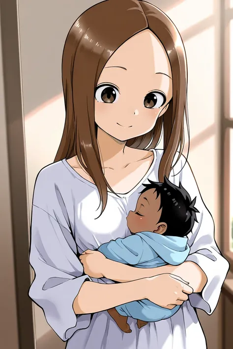 high resolution picture, masterpiece, best quality, amazing quality, official art, solo, 1girl,  Takagi-san from  Karakai Jouzu no Takagi-san, 1girl, aatakagi, solo, long hair, brown hair, parted bangs, collarbone,  small breasts                           ...