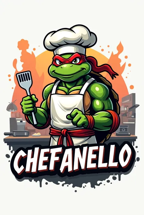 creat a logo that represent a ninja turtle as a chef with the name "chefanello"