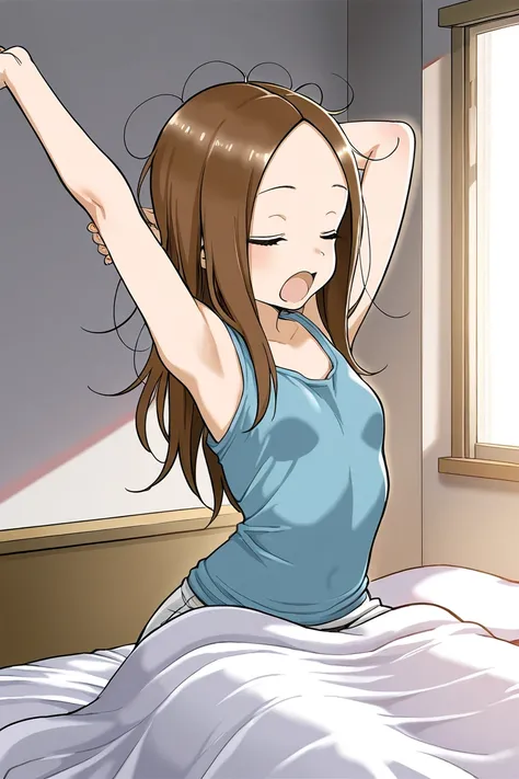 high resolution picture, masterpiece, best quality, amazing quality, official art, solo, 1girl,  Takagi-san from  Karakai Jouzu no Takagi-san, 1girl, aatakagi, solo, long hair, brown hair, parted bangs, collarbone,  small breasts                           ...