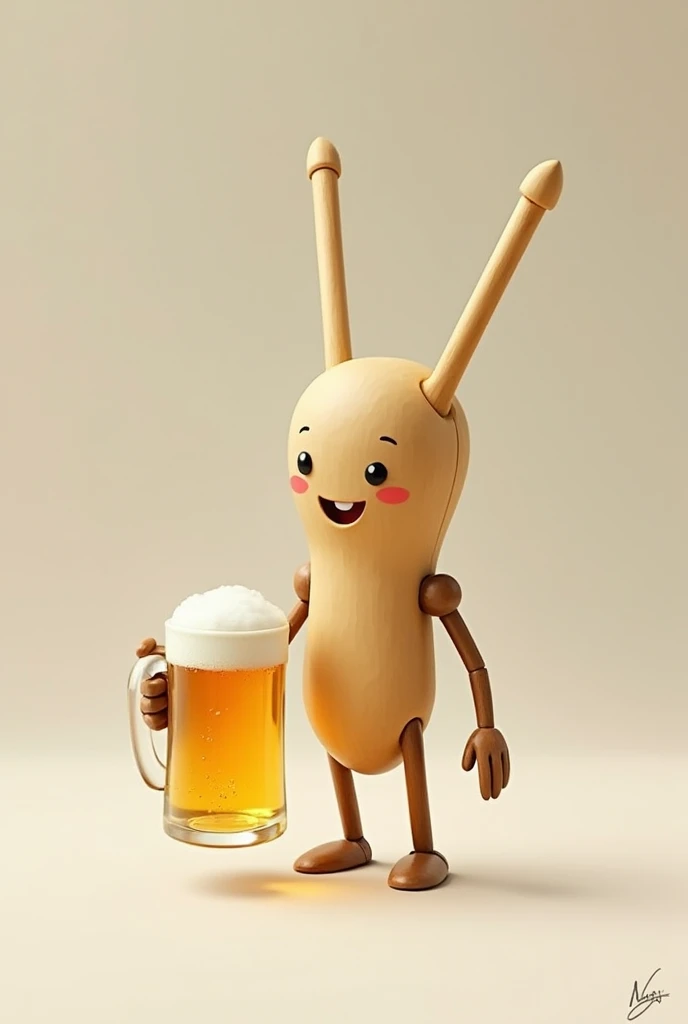 A toothpick with arms and legs holding a beer mug 