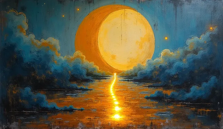 "A gritty, abstract graffiti mural showing a glowing path of golden footprints leading to a massive crescent moon, symbolizing the spiritual journey of Ramadan."