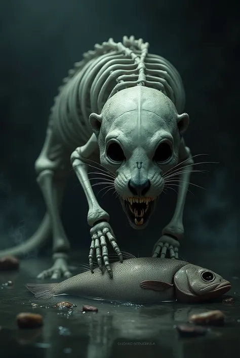 Otter skeleton eat fish