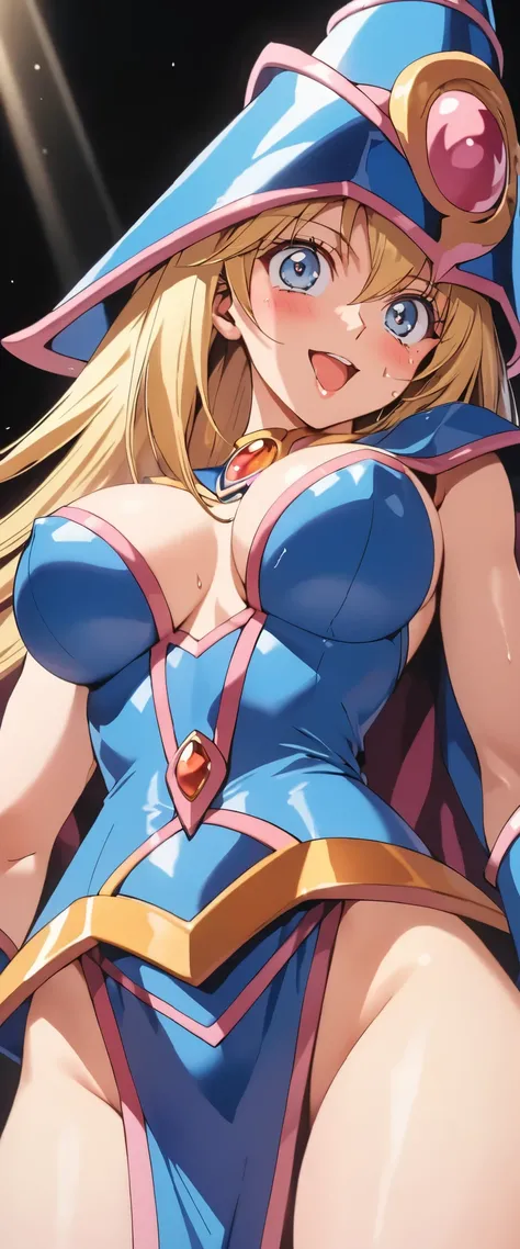 masterpiece, Best Quality, High resolution,16k,official art,super detailed skin,detailed,animated painting,(dark magician girl),1990s \(style\),(E-cup beautiful breasts)、 (tall:1.2),height: 175cm,Fashion model body type、clevage, Sexy long legs,dark magicia...