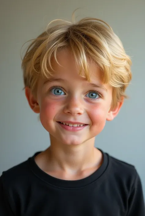 blond boy,  blue eyes,  yellow-haired position, black shirt and pretty smile