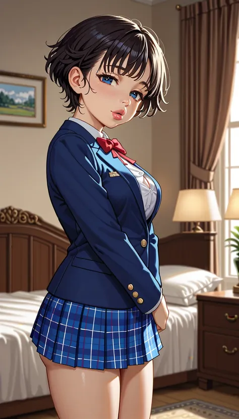 (((1girl:1.5))), Masterpiece, Best quality, amazing beauty, 4K, absurdres, finely detail, (super detailed eye), perfect anatomy, official art, cinematic lighting, BREAK, ((((Bright bedroom)))), ((Bright morning bedroom)), silky short hair, (tired hair), [b...