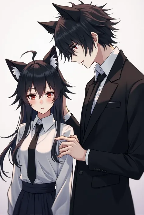 Shisantsu - anime man with 19 years old. Have black jacket and white shirt. Almost white skin, red eyes, black hair, cat ears, claws and fangs.

Kinota - anime girl with . Black tie. Slender body, black and white hair, tall black haori, black eyes with whi...