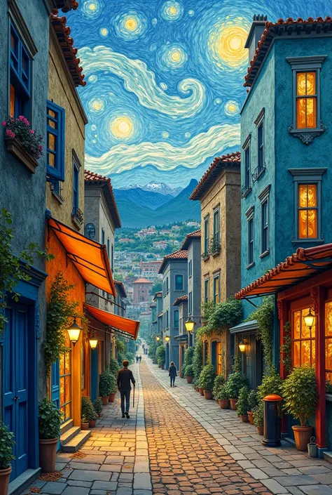   Overall image {x}  it actually uses Vincent van Gogh's painting style .  but、 Part of a city だけを捉えるのではなく   、  Part of a city   .  but、    Scenery    .