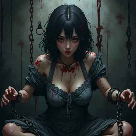 A torture room decorated with torture instruments、 beautiful Japanese girl、(Humiliating my daughter)、scream、(frightened girl)、hello、(Dim lighting)、MERCILESS、Disorder、unusual composition、(Grab a girl and strip her naked)、Masterpiece Best Quality、baby face、 ...