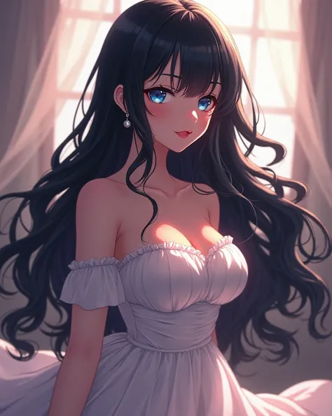 Female
She/her

Her long, wavy, raven hair cascaded down her back, framing a face of exquisite porcelain.  Dark blue eyes, luminous and captivating, held a captivating intensity.  Her hourglass figure was striking, a delicate contrast between a tiny waist ...