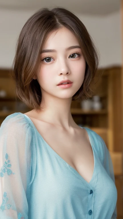 8k,  top quality,  table top:1.2), ( is present,  photorealistic:1.37),  top quality,  table top, Beautiful  young woman,  pensive expression ,、 attractive、And  attractive facial expression,   cuteメイド服,  with hair tied at the back , movie background , Ligh...