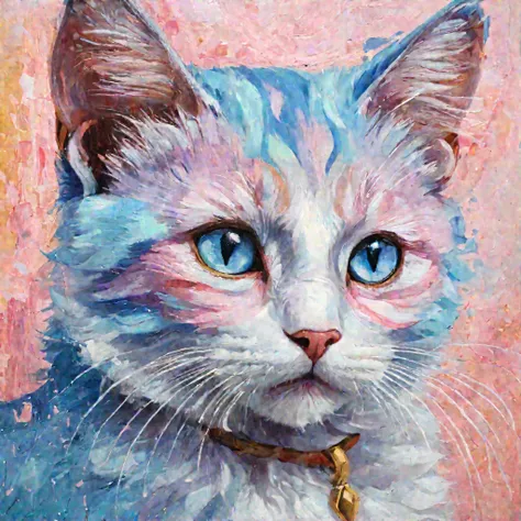 cat, Unique painting,  expressionless , catの絵,  pastel painting,  sad expression to tears, Picture drawn by a  around 