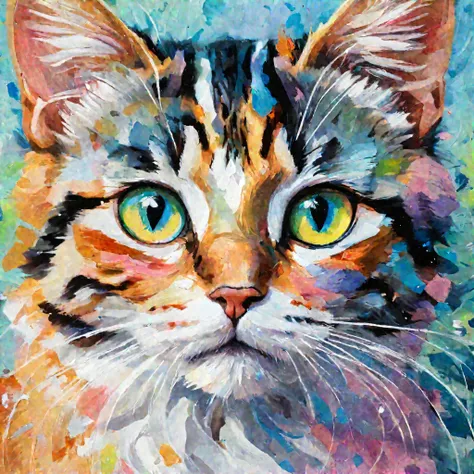 cat, Unique painting,  expressionless , catの絵,  pastel painting,  sad expression to tears, Picture drawn by a  around 