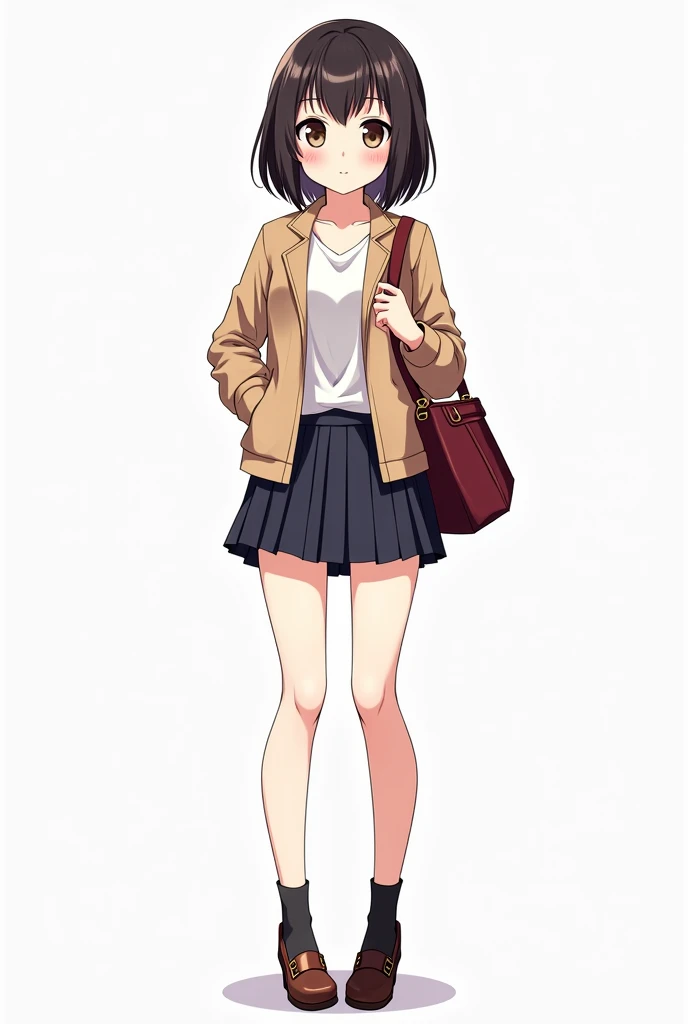 anime girl in a short skirt and jacket with a purse, a character portrait inspired by Maki Haku, pixiv, shin hanga, anime full body illustration, single character full body, official character art, anime moe artstyle, anime visual of a cute girl, full body...