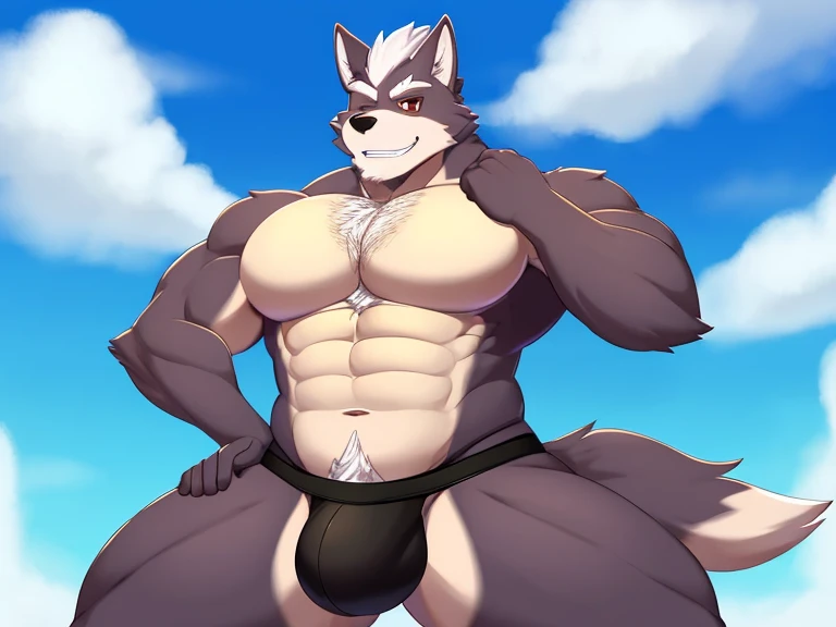 Wolf O'Donnell, big butt, jockstrap, front angle, ass focus, solo, wolf tail, thick thighs, daddy, 5 fingers, sweat, musk, brown eyes, masterpiece, big PECS, chest hair, navel hair, bulge, big bulge, masterpiece, mature male, manly, beefy, detailed bulge, ...