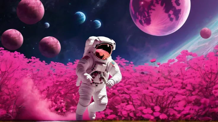 pink astronaut falling cosmos 