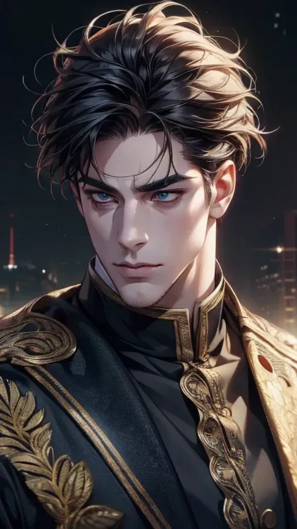 ( league player ,4K,8k, highres, masterpiece:1.2), ultra-detailed,(realistic,photorealistic,photo-realistic:1.37),36-year-old man,3 day beard,Cute anime ,Portraits,strong,Masculine, dark hair,sharp jaw,  mesmerizing eyes  , perfectly combed hair, cool anim...