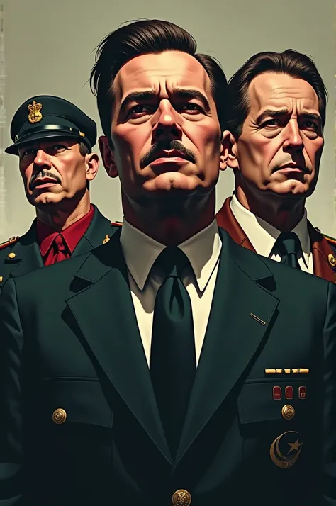 Stylized portraits of characters during the era of fascism,