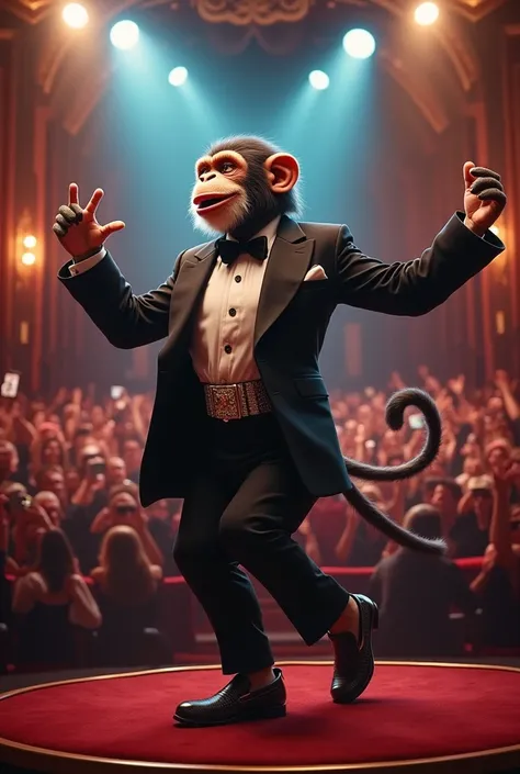 A monkey singing at a concert