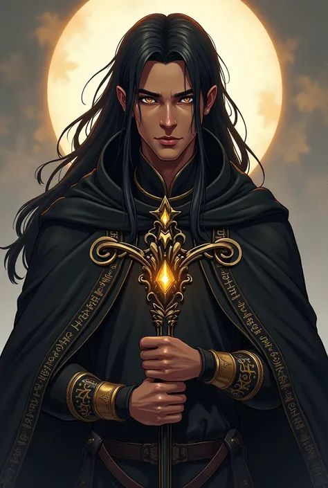  Irad Seeker - Alerion
Ethnicity : Moraine
Appearance :  Alerion has dark brown skin ,  with long black hair that falls like a waterfall to his shoulders . Your gaze is penetrating,  and his eyes are vibrant gold .  He wears a black cloak embroidered with ...