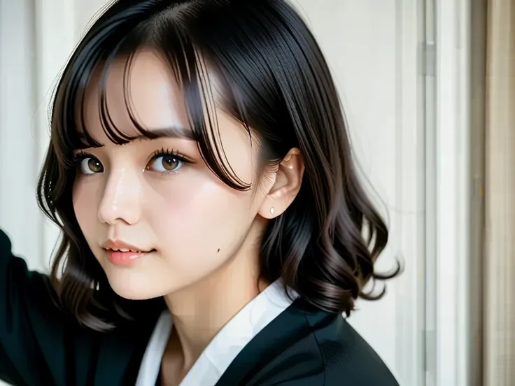 score_9, score_8_up, score_7_up, score_6_up, score_5_up, score_4_up, 1girl, (masterpiece, best quality:1.2), Cinematic photo, Japanese 18-year-old girl (semi long black hair, bangs reaching to her eyebrows, wavy hair, brown eyes, flat boobs), Complete Anat...