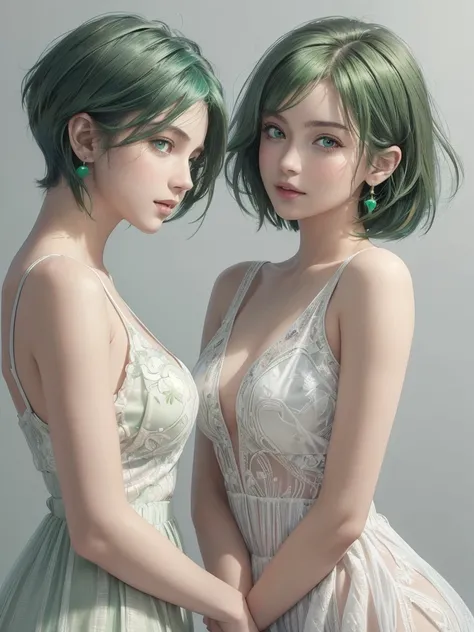 (masterpiece:1.3), (8k, photorealistic, RAW photo, best quality: 1.4), (1woman), young adult, beautiful face, (realistic face), (green hair, short hair:1.3), beautiful hairstyle, realistic eyes, (emerald green eyes), beautiful detailed eyes, (realistic ski...