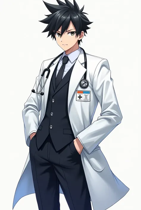 Create a cool anime character, He must see a doctor, Wear doctor's clothes, Have doctor's accessories.