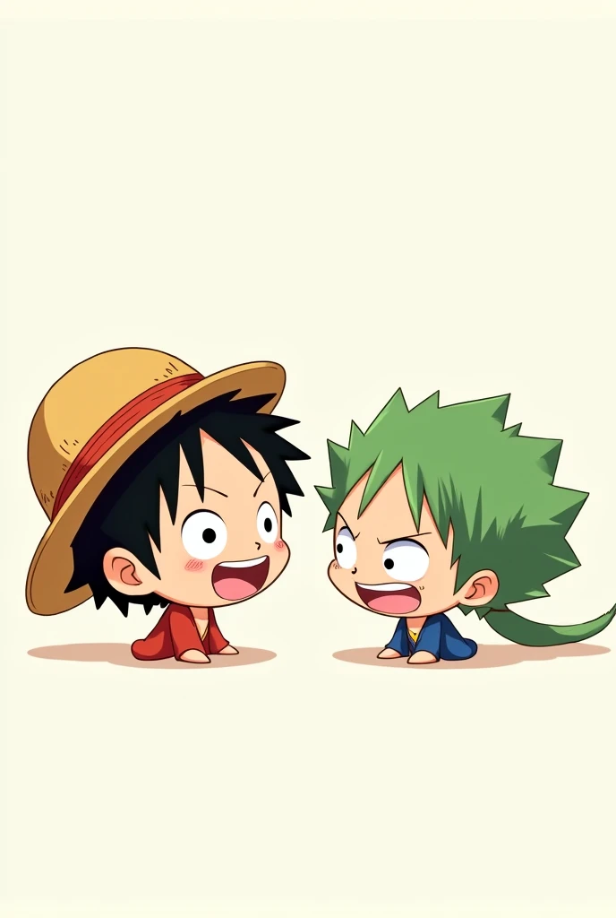 Generate me a image of luffy and zoro chibi talking head